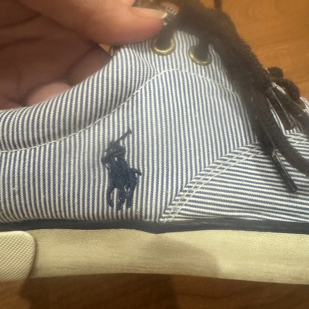 Polo by Ralph Lauren Men’s Light Blue Pinstripe Canvas Sneakers